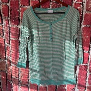Columbia green & tan stripes lightweight women’s sweater size large